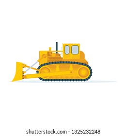 Bulldozer. Bulldozer side view vector illustration.
Tractor flat style icon.