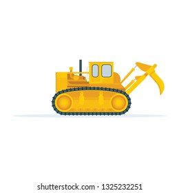 Bulldozer. Bulldozer side view vector illustration.
Tractor flat style icon.