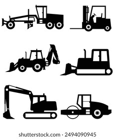 bulldozer silueta y excavadora Clipart. excavadora icono plano