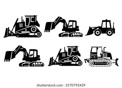 Bulldozer silhouette and excavator clipart. excavator flat 
 Vector icon