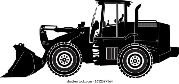 Bulldozer silhouette, heavy vehicle silhouette