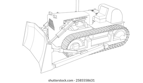 Bulldozer sketch concept 3D illustration