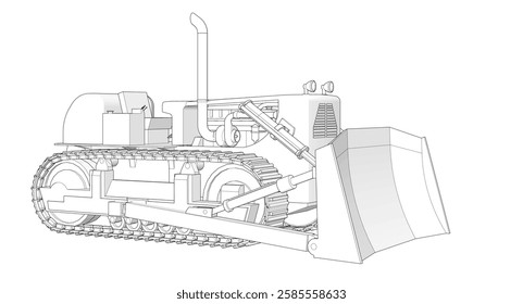 Bulldozer sketch concept 3D illustration