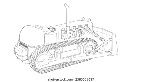 Bulldozer sketch concept 3D illustration