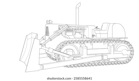 Bulldozer sketch concept 3D illustration