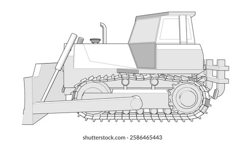 Bulldozer sketch concept 3D illustration