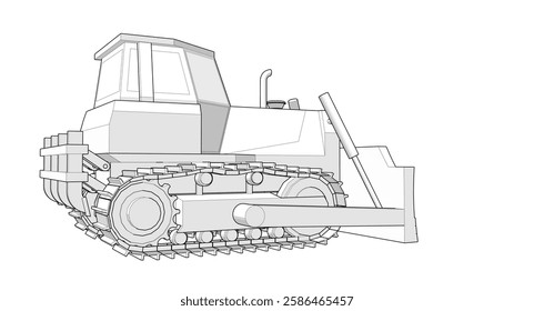 Bulldozer sketch concept 3D illustration