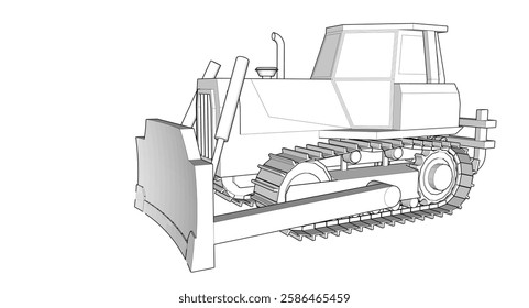 Bulldozer sketch concept 3D illustration