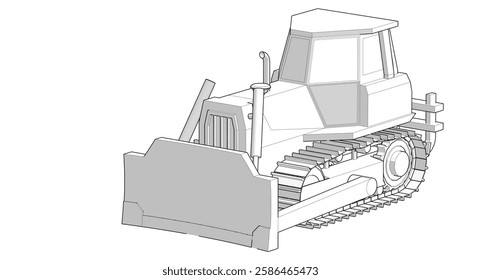 Bulldozer sketch concept 3D illustration