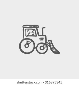 Bulldozer Sketch Symbol für Web-, Mobil- und Infografiken. Hand gezeichnete, dunkelgraue Vektorsymbol einzeln auf hellgrauem Hintergrund.
