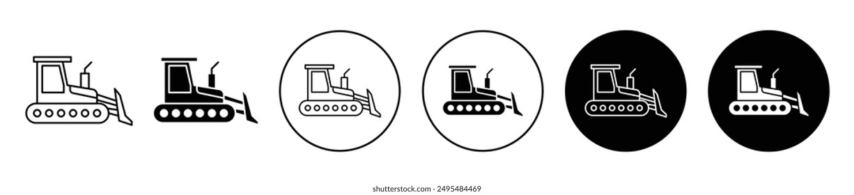 Bulldozer thin line vector icon set.