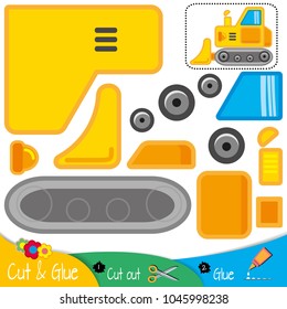Bulldozer. Tractor. Education paper game for preshool children. Vector illustration.