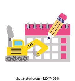 bulldozer truck calendar pencil labor day