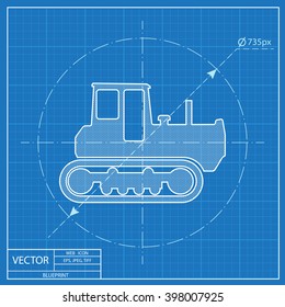 Bulldozer vector blueprint icon 