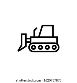 Bulldozer vector icon, Flat vector bulldozer icon symbol sign in outline, lineart style on white background