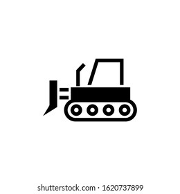 Bulldozer vector icon, Flat vector bulldozer icon symbol sign in black flat shape design on white background