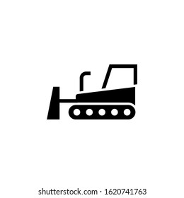 Bulldozer vector icon, Flat vector bulldozer icon symbol sign in black flat shape design on white background