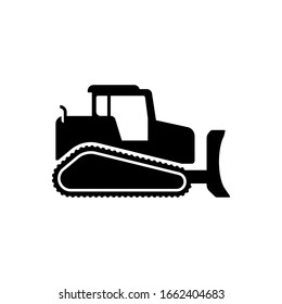 Bulldozer Vector Icon Illustration. Silhouette Of Bulldozer In Flat Design