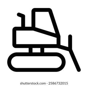 Bulldozer vector icon representing construction. Editable stroke.