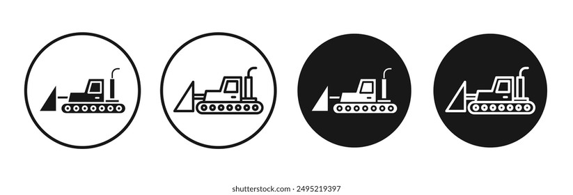 Bulldozer vector icon set black filled and outlined style.