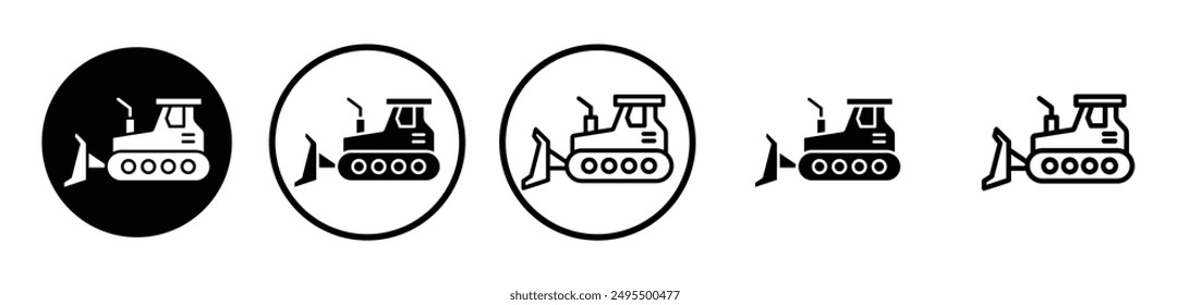 Bulldozer vector icon set in black and white color.