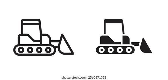 Bulldozer vector icon set in black color.