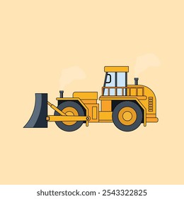 Ilustração do vetor Bulldozer isolado no fundo de creme. Ícone de equipamento pesado para a construção civil. Gráfico de escavadeira amarela para o logotipo e impressão