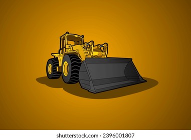 Bulldozer vector machine vehicle for construction or mining, powerful Large yellow bulldozer vector illustration