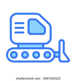 icono de contorno de vector bulldozer, diseño de vector de línea azul