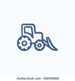 Bulldozer vector sketch icon isolated on background. Hand drawn Bulldozer icon. Bulldozer sketch icon for infographic, website or app.