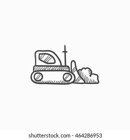 Bulldozer vector sketch icon isolated on background. Hand drawn Bulldozer icon. Bulldozer sketch icon for infographic, website or app.