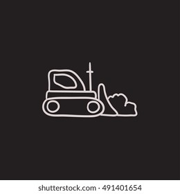 Bulldozer vector sketch icon isolated on background. Hand drawn Bulldozer icon. Bulldozer sketch icon for infographic, website or app.