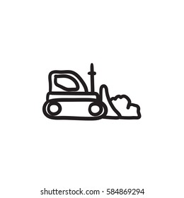 Bulldozer vector sketch icon isolated on background. Hand drawn Bulldozer icon. Bulldozer sketch icon for infographic, website or app.