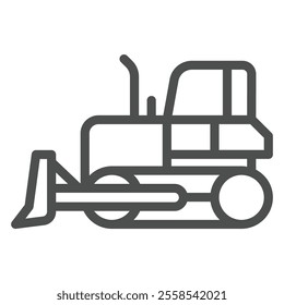 Bulldozer vehicle line icon, construction site concept. Vector graphics. Heavy equipment transport sign on white background, outline style icon for mobile or web design