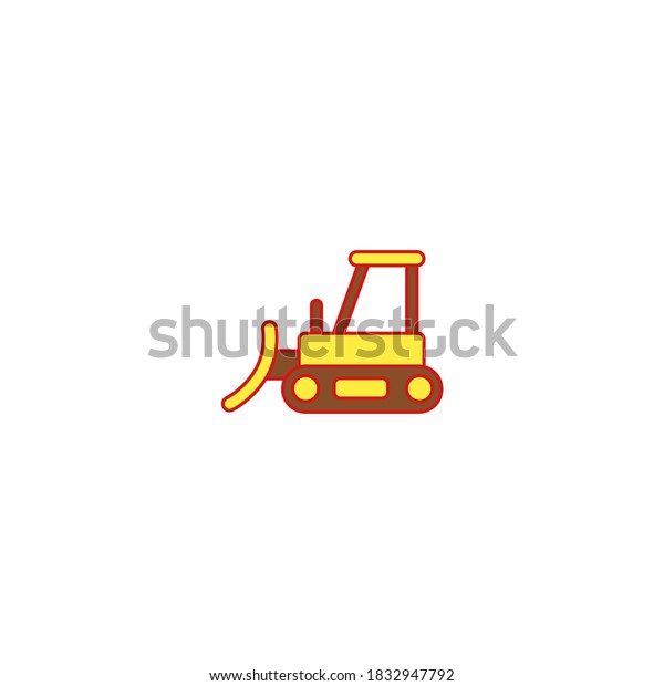 Bulldozzer icon. Construction icon. Simple, flat,\
outline, yellow,\
brown.