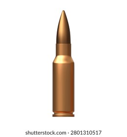 Bullet 3D realistic vector icon. Firearm weapon patron equipment. Missile ammunition, pistol patron, gun ordnance. War, military, crime and army element illustration isolated on white background
