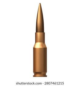 Bullet 3D realistic vector icon. Firearm weapon patron equipment. Missile ammunition, pistol patron. Gun ordnance illustration isolated on white background. War, military, crime and army element