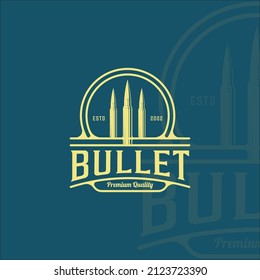 bullet ammo vintage vector logo illustration template icon graphic design. army and military equipment for war or gun concept with retro badge typography