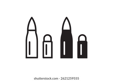 Iconos de bala y munición en contorno y Vector de estilo sólido
