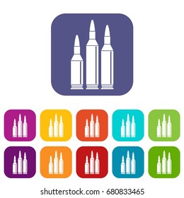 Bullet ammunition icons set vector illustration in flat style in colors red, blue, green, and other