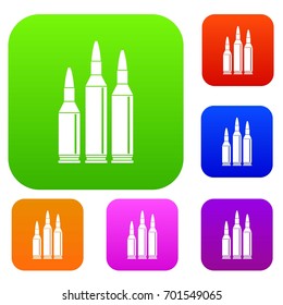Bullet ammunition set icon in different colors isolated vector illustration. Premium collection