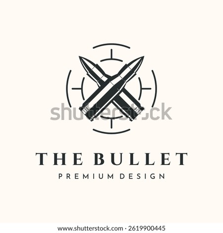 bullet ammunition vintage logo vector minimalist illustration design, bullet with target logo design