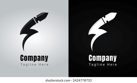 Logotipo de perno en forma de bala, combinación de viñeta y logotipo de potencia o perno