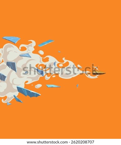 Bullet breaks through glass. Comic book art cartoon vector illustration
