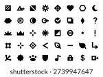 Bullet buttons. Journal point icons and menu navigation. Simple shapes for to do list items, action status badge. Square, circle and bullet, diamond and hexagon, point and lock, arrow. Vector set.