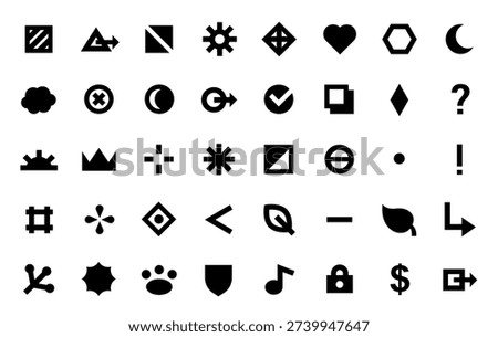 Bullet buttons. Journal point icons and menu navigation. Simple shapes for to do list items, action status badge. Square, circle and bullet, diamond and hexagon, point and lock, arrow. Vector set.