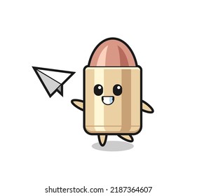 bullet cartoon character throwing paper airplane , cute style design for t shirt, sticker, logo element