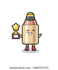 bullet cartoon as an ice skating player hold winner trophy , cute style design for t shirt, sticker, logo element