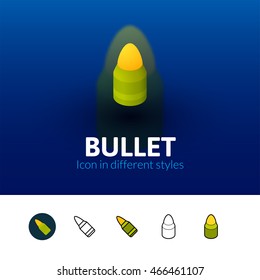 Bullet color icon, vector symbol in flat, outline and isometric style isolated on blur background