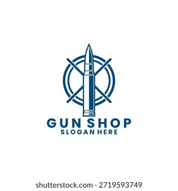 Bullet combination with aim logo design template. Vintage gun shop logo design vector